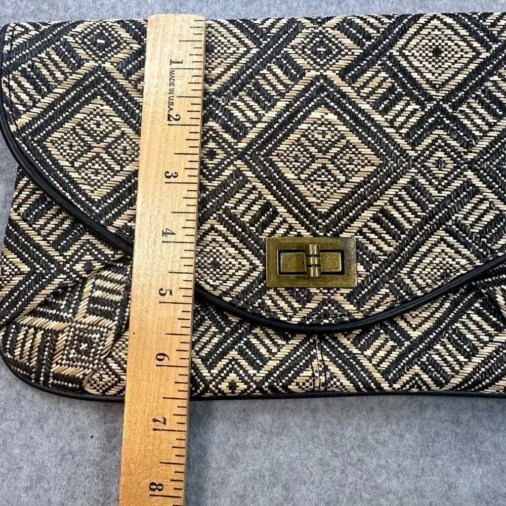 Woven Geometric Envelope Clutch Tan Black